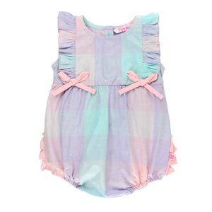 18-24 months RuffleButts Cotton Candy Plaid Ruffle Romper (purple/pink/blue)